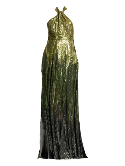 Elie Saab Embroidered Tulle Dress In Green