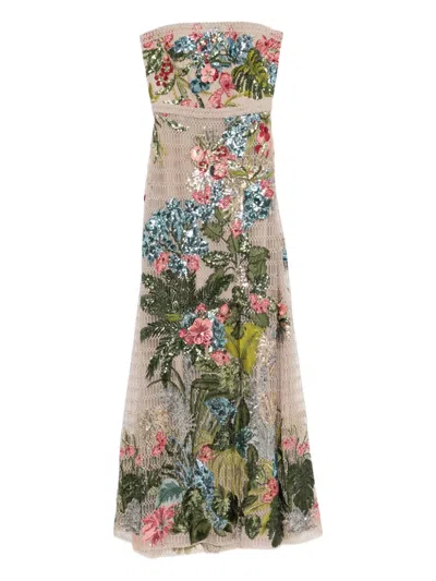 Elie Saab Embroidered Tulle Dress In Multi