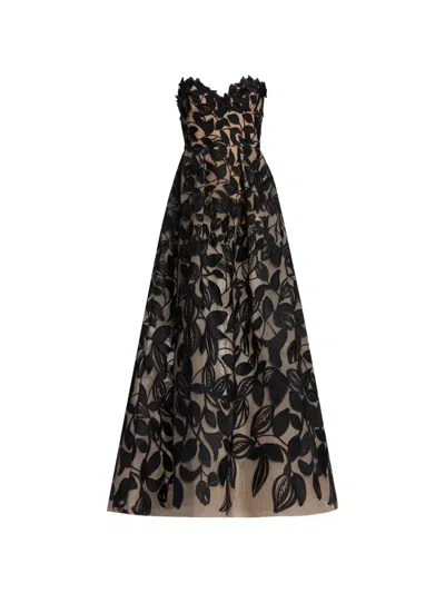 Elie Saab Embroidered Tulle Evening Dress In Black