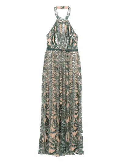 Elie Saab Embroidered Tulle Halter Dress In Gray