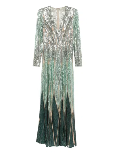 Elie Saab Embroidered Tulle Long Dress In Green