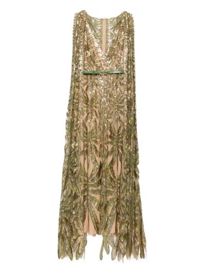 Elie Saab Embroidered Tulle Long Dress In Green