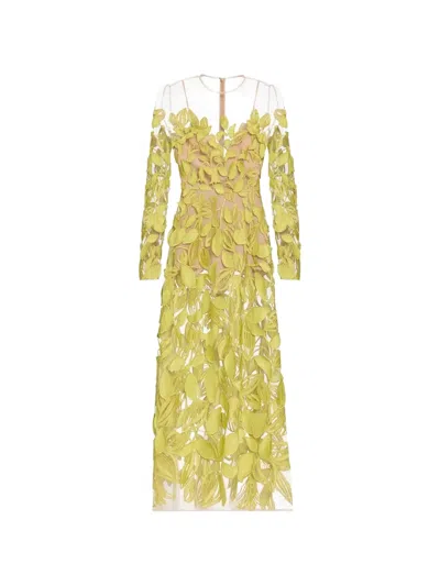 Elie Saab Embroidered Tulle Maxi Dress In Yellow