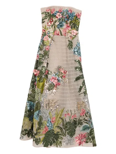 Elie Saab Embroidered Tulle Midi Dress