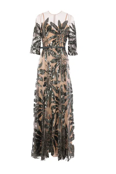 Elie Saab Embroidered Tulle Midi Dress In Palm Shade