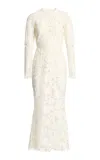Elie Saab Embroidered Tulle Midi Dress In Off-white