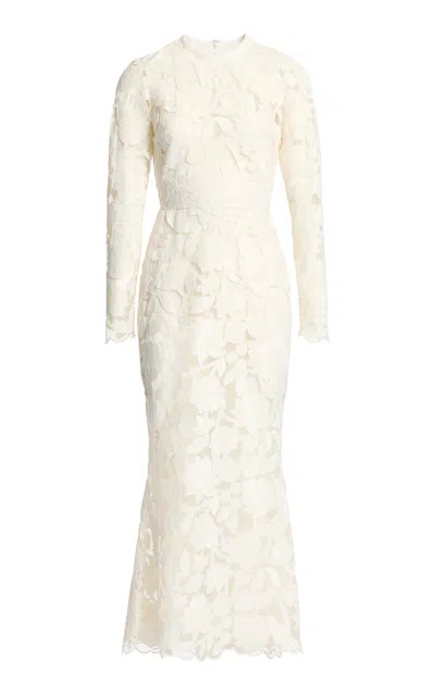 Elie Saab Embroidered Tulle Midi Dress In Off-white