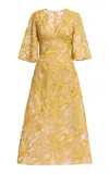 Elie Saab Embroidered Tulle Midi Dress In Yellow
