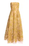 Elie Saab Embroidered Tulle Midi Dress In Yellow