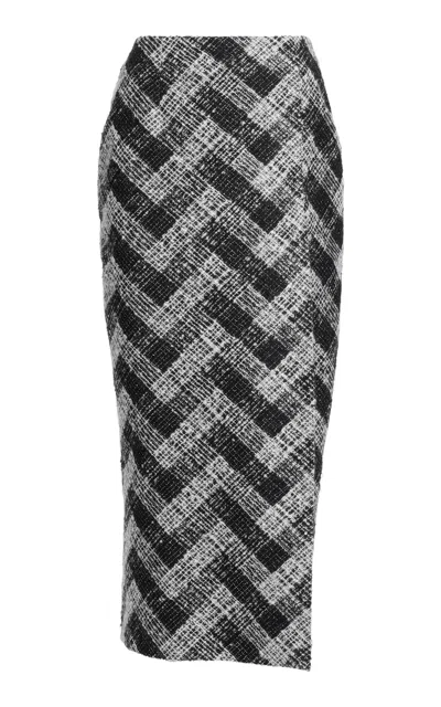 Elie Saab Embroidered Tulle Midi Skirt In Black,white