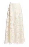 Elie Saab Embroidered Tulle Midi Skirt In Off-white
