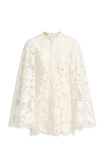 Elie Saab Embroidered Tulle Mini Dress In Off-white