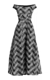 Elie Saab Embroidered Tulle Off-the-shoulder Midi Dress In Black,white