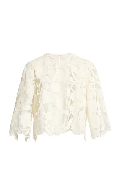 Elie Saab Embroidered Tulle Top In Off-white