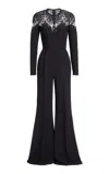 Elie Saab Embroidered Tulle-trimmed Cady Jumpsuit In Black