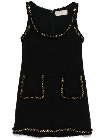 Elie Saab Embroidered Tweed Short Dress In Black