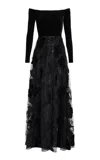 Elie Saab Embroidered Velvet-tulle Maxi Dress In Black