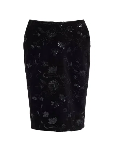 Elie Saab Embroidered-details Pencil Midi Skirt In Black