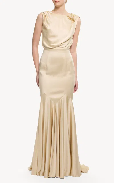 Elie Saab Envers Satin Maxi Dress In Neutral