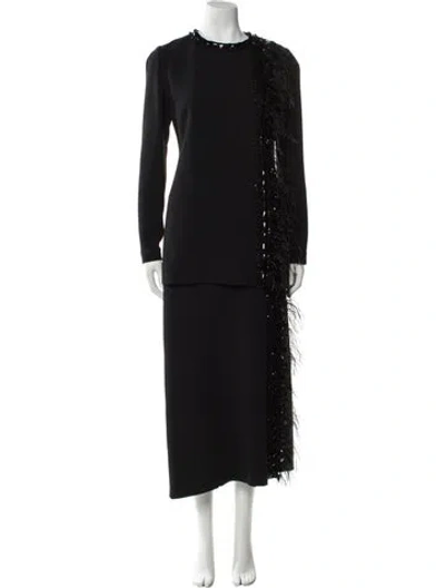 Pre-owned Elie Saab Feather Trim Skirt Set W/ Tags In Black