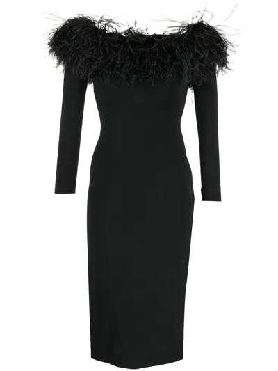 Elie Saab Feather-trimmed Off-shoulder Dress In Black