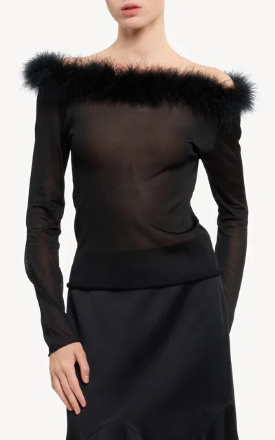 Elie Saab Feathered Knit Top In Black