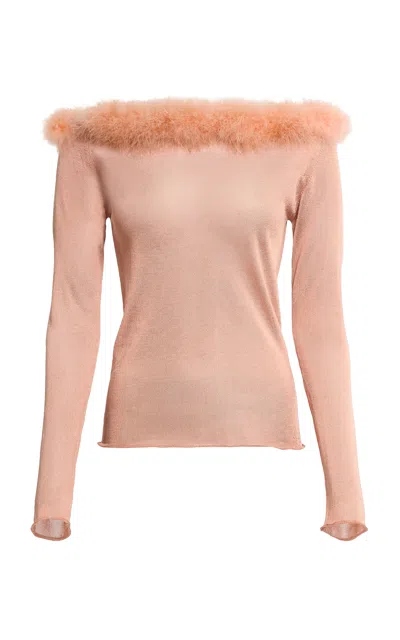 Elie Saab Feathered Knit Top In Pink