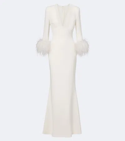 Elie Saab Feather-trimmed Cady Gown In White