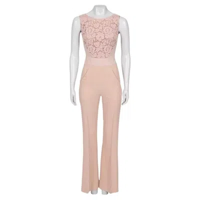 Pre-owned Elie Saab Fitted Lace-embellished Jumpsuit Eu34 Xs In Sand