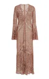Elie Saab Flared Sleeve Embroidered Tulle Dress In Pink