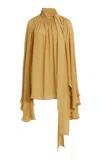Elie Saab Flared Sleeve Silk Top In Yellow