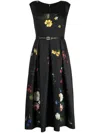 Elie Saab Floral A-line Silk Dress In Black