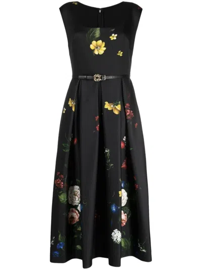 Elie Saab Floral A-line Silk Dress In Black