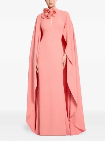 Elie Saab Floral Appliqué Cape Dress In Pink