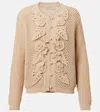 Elie Saab Ruffled Mesh Cotton Knit Cardigan In Neutral
