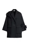 Elie Saab Floral-appliquéd Cotton Crepe Blazer In Black