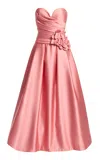 Elie Saab Floral-appliquéd Duchess Satin Maxi Dress In Pink