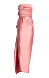 Elie Saab Floral-appliquéd Duchess Satin Maxi Dress In Pink