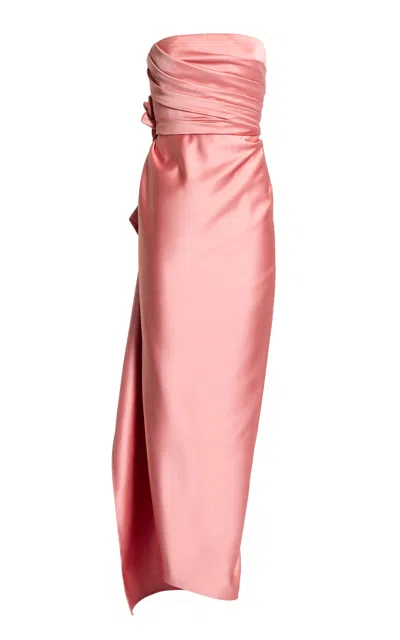 Elie Saab Floral-appliquéd Duchess Satin Maxi Dress In Pink