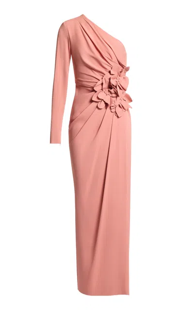 Elie Saab Floral-appliquéd Satin Crepe Maxi Dress In Pink