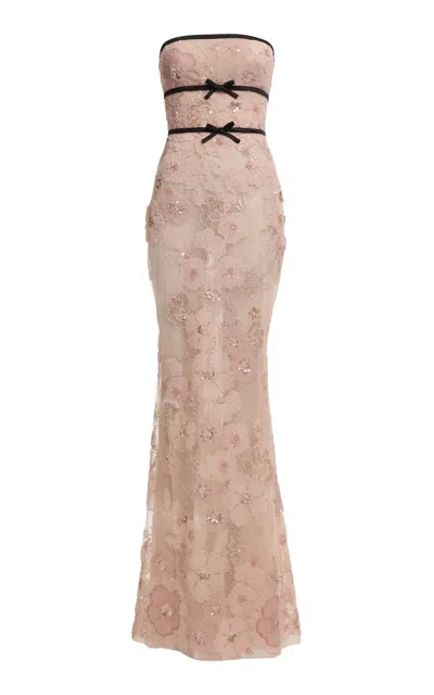 Elie Saab Floral Bead-embroidered Maxi Dress In Pink