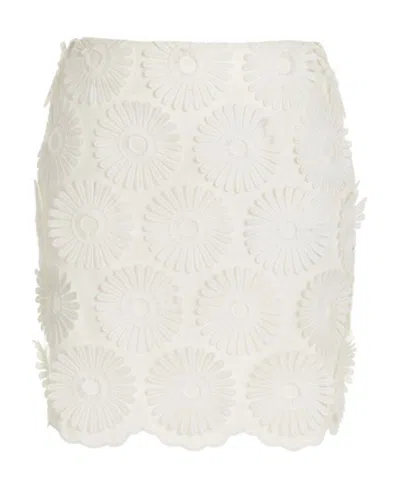 Elie Saab Floral Embroidered A-line Mini Skirt In White