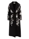 Elie Saab Wool Coat Embroidered Belt Floral Long Shawl In Black