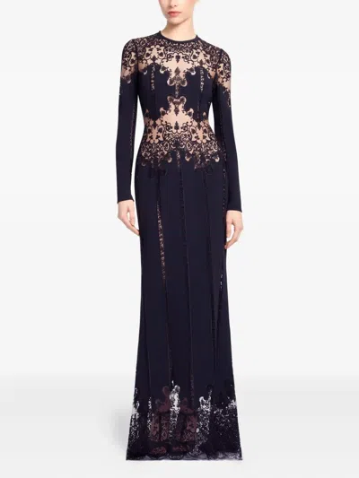 Elie Saab Floral-embroidered Maxi Dress In Black