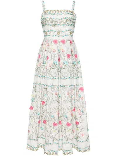 Elie Saab Floral-embroidered Maxi Dress In White
