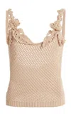 Elie Saab Floral Embroidered Mesh Top In Khaki