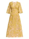 Elie Saab Floral-embroidered Midi Dress In Yellow