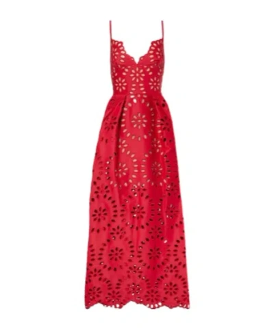 Elie Saab Floral Embroidered Satin Gown In Red