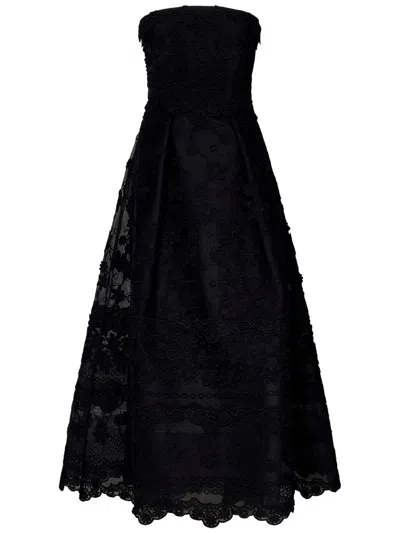 Elie Saab Floral Embroidered Strapless Dress In Black