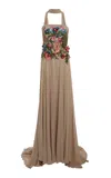 Elie Saab Floral Embroidered Tulle Gown In Multi